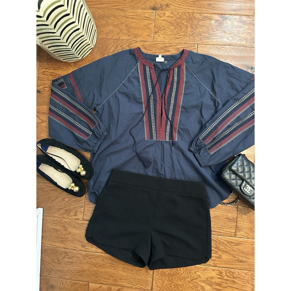 Charli Navy Embroidered Top US8 100%Cotton Boho Minimalist
